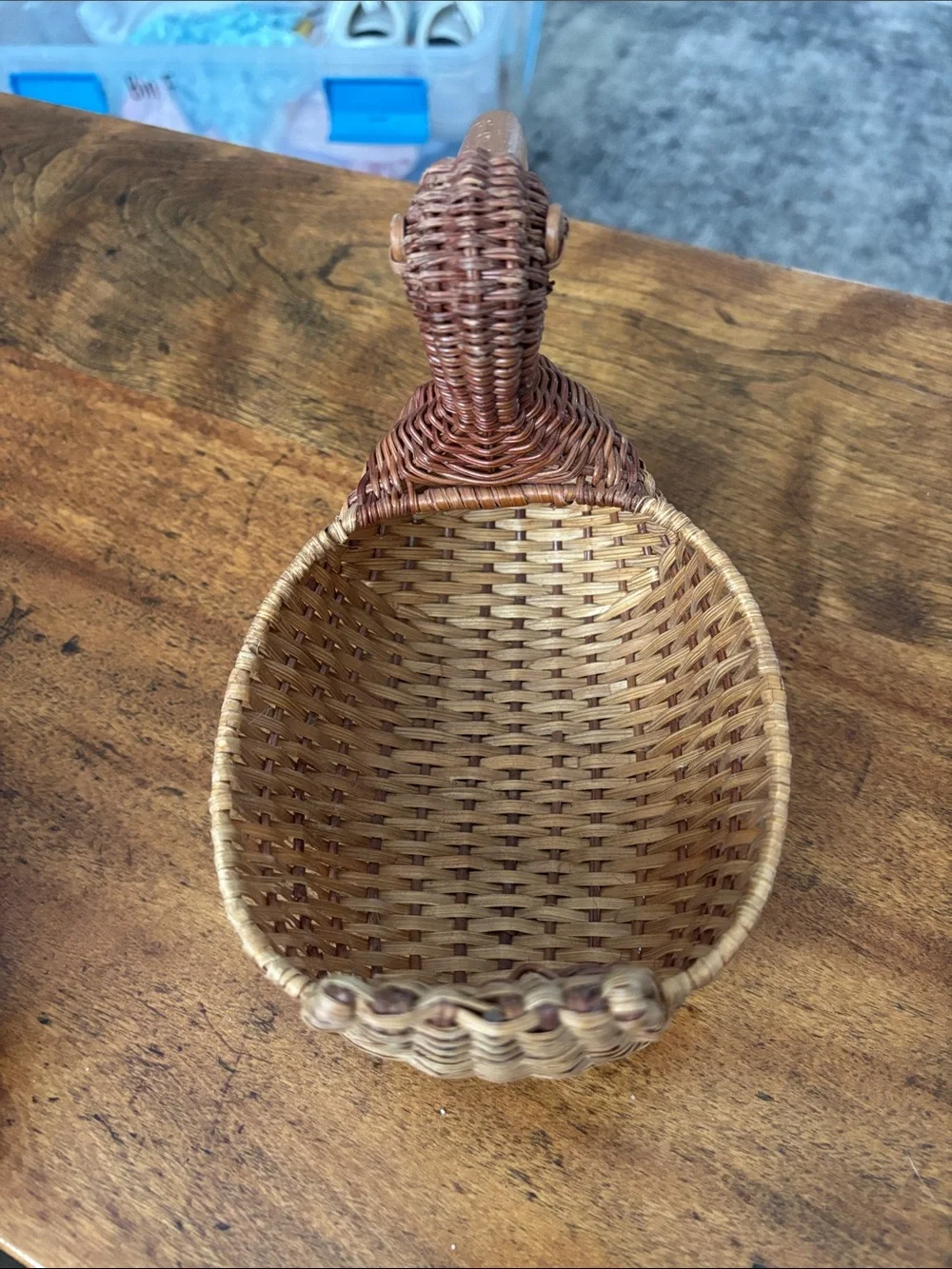Vintage Mid Century Modern Quirky Handwoven Duck Small Decorative Basket